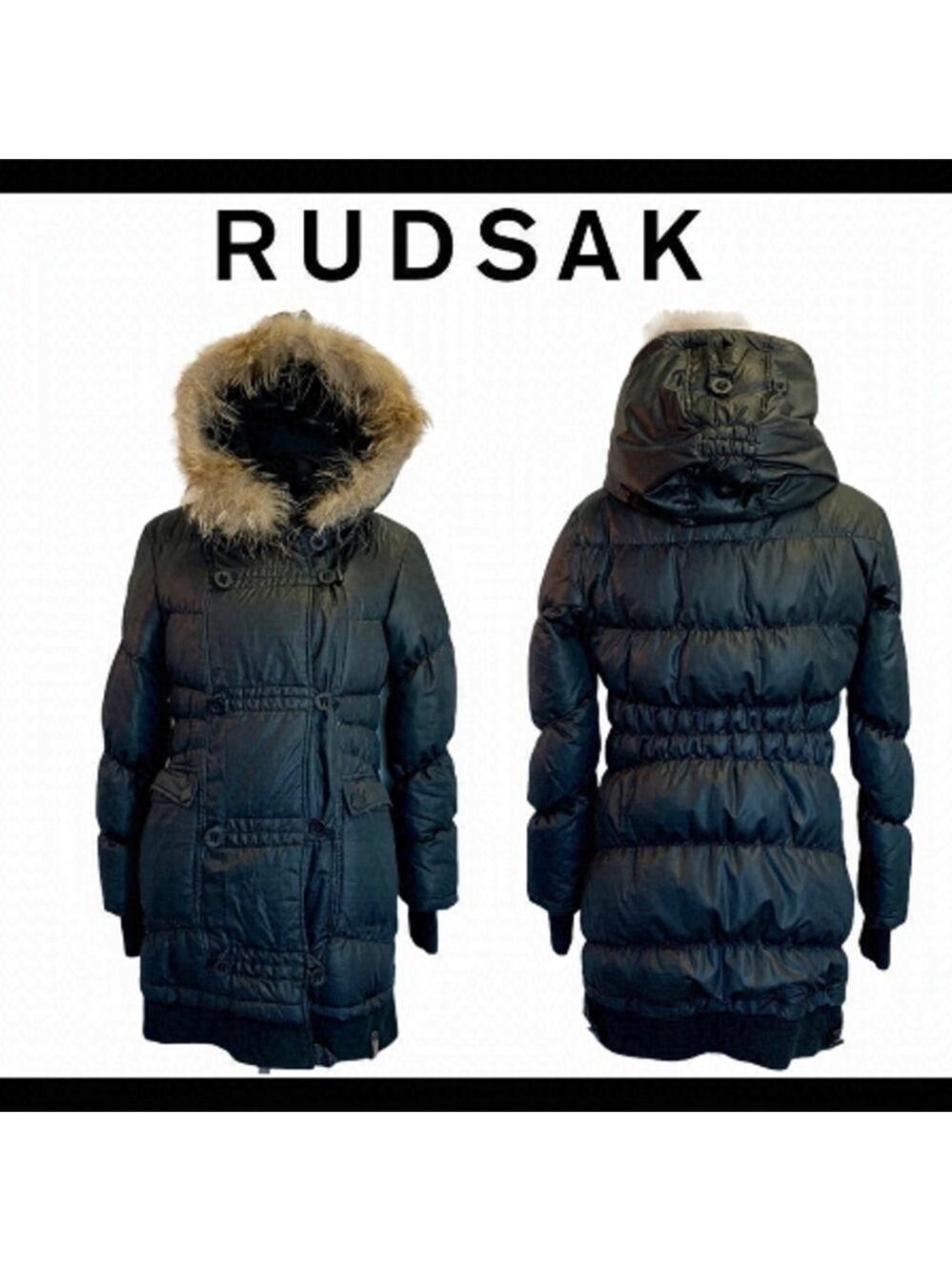 Rudsak Black fur hood winter coat size extra large